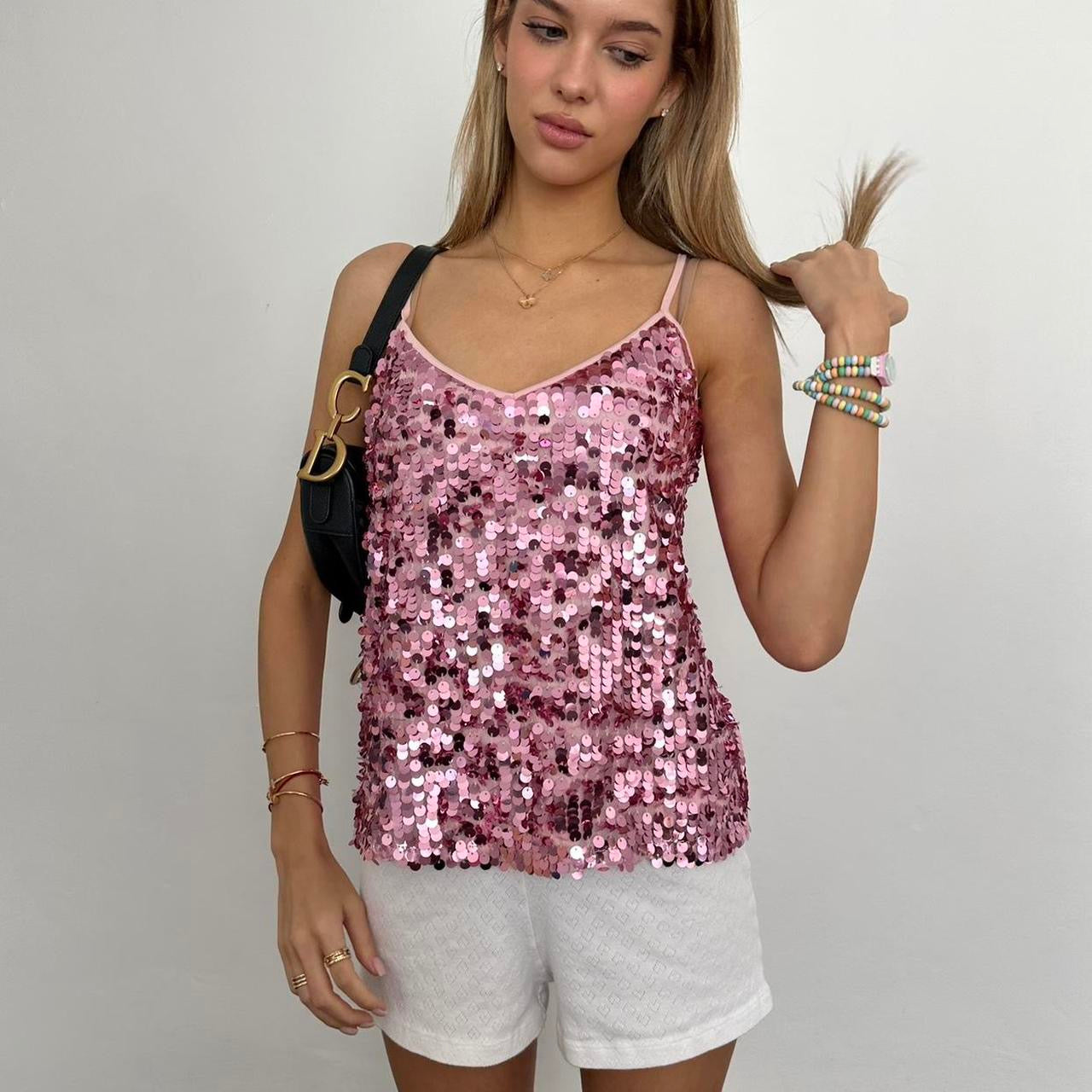 Vintage pink sequin cami top