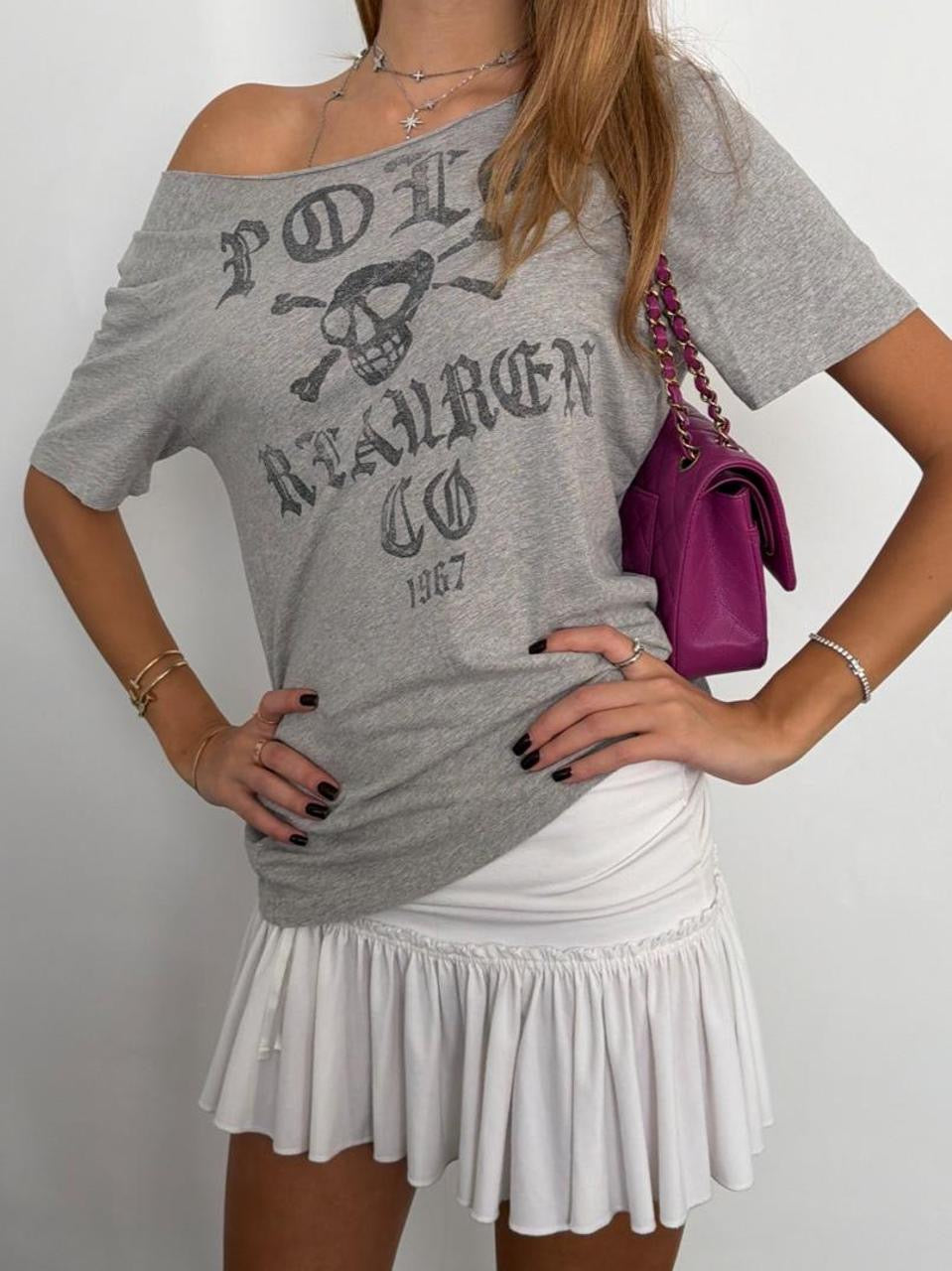 Vintage 00’s Polo Ralph Lauren grey pirate graphic top