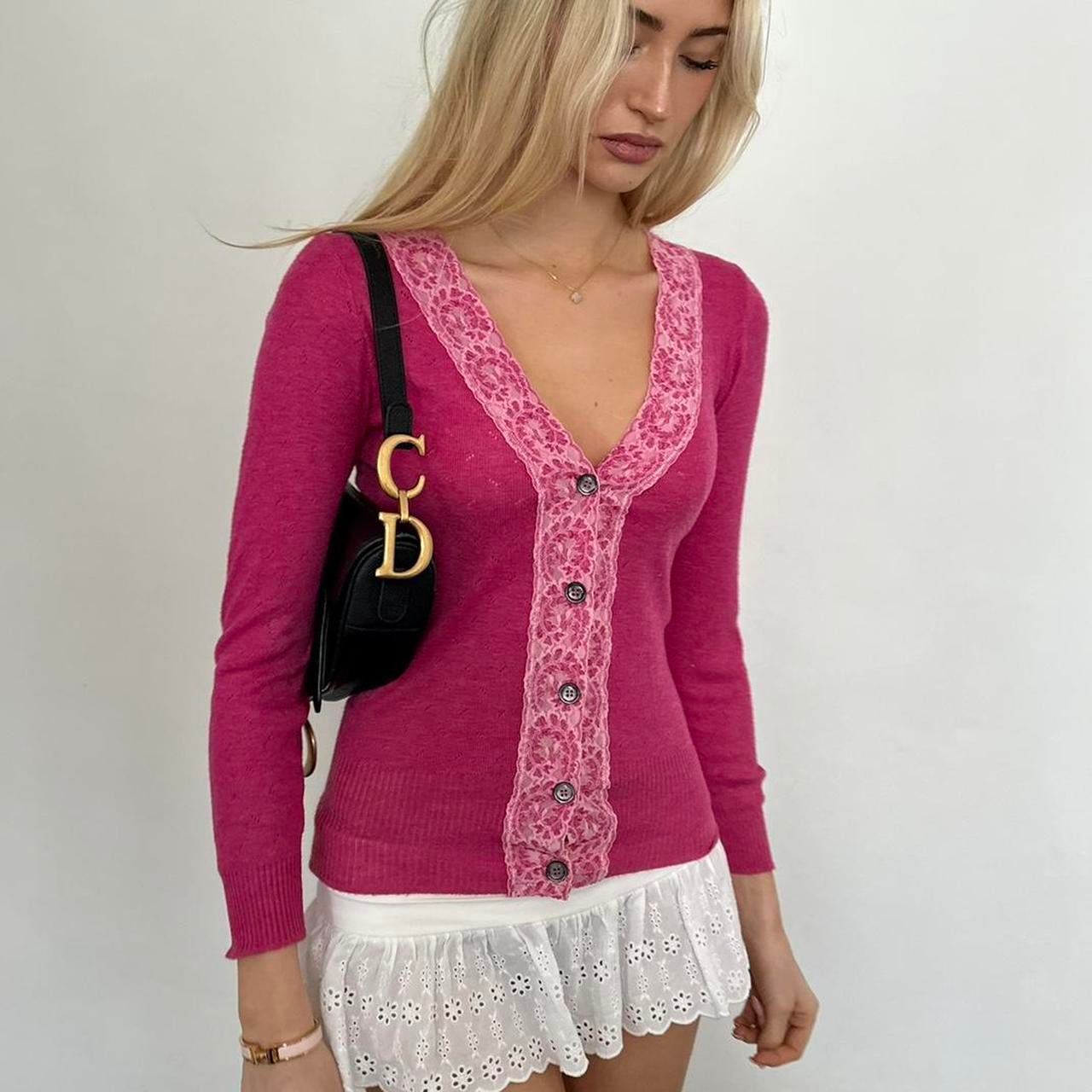 Vintage 90’s pink lace long sleeve cardigan top