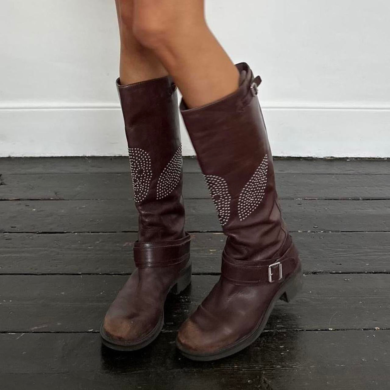 Vintage leather angel wing biker boots