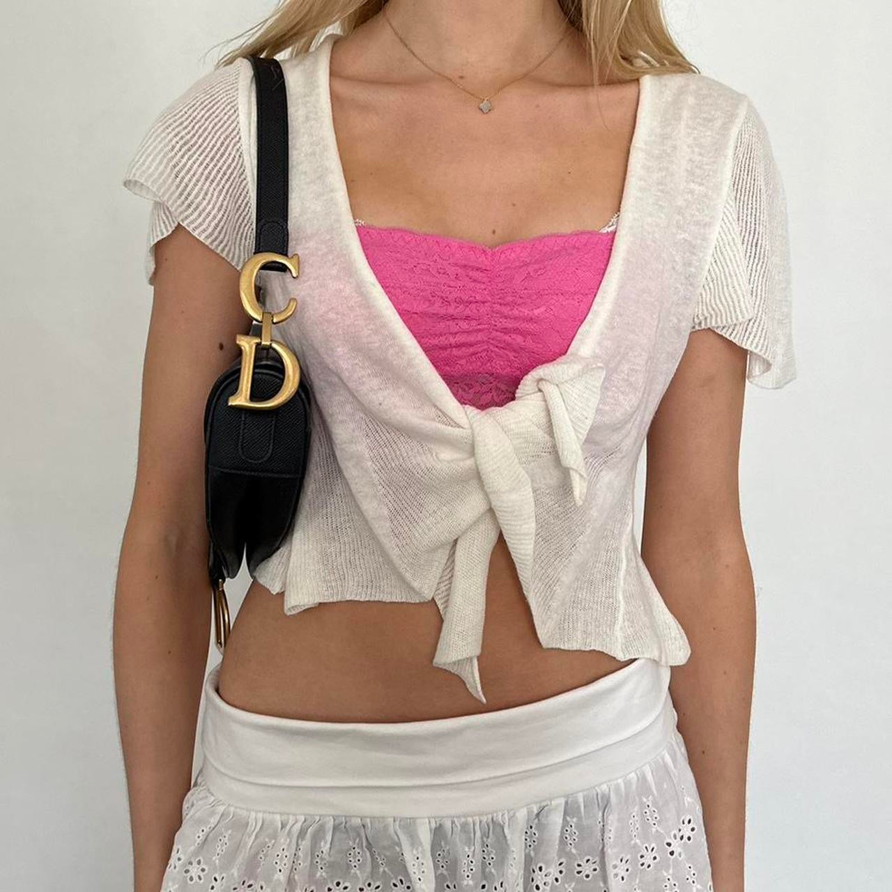 Vintage white tie up cardigan top
