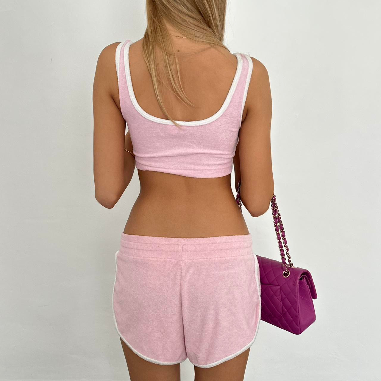 Vintage 2000’s pink terry shorts and cami two-piece set