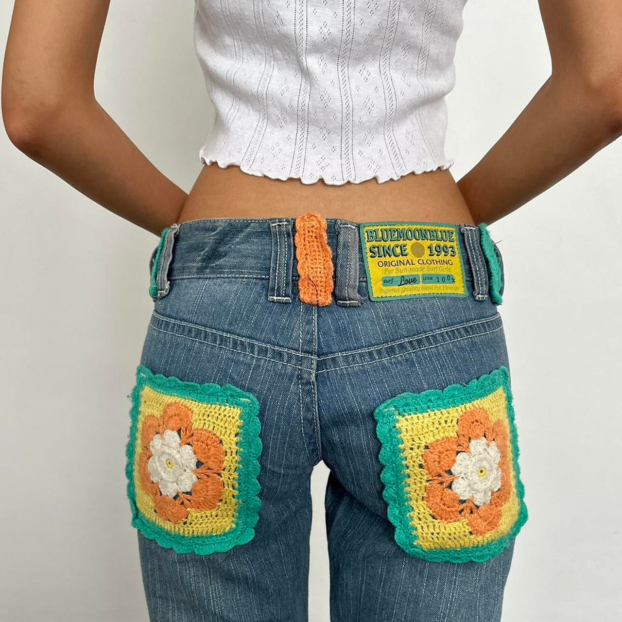Vintage rare 90s crochet island girl jeans 🌺 - Main Image