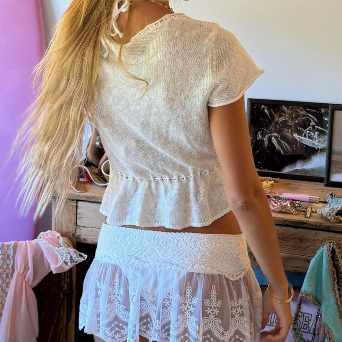 Vintage 00’s white crochet tie up cardigan top