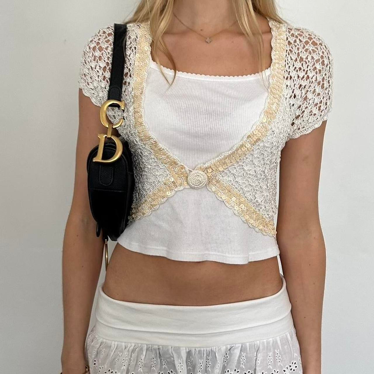 Vintage 90’s sequin open crochet cardigan top