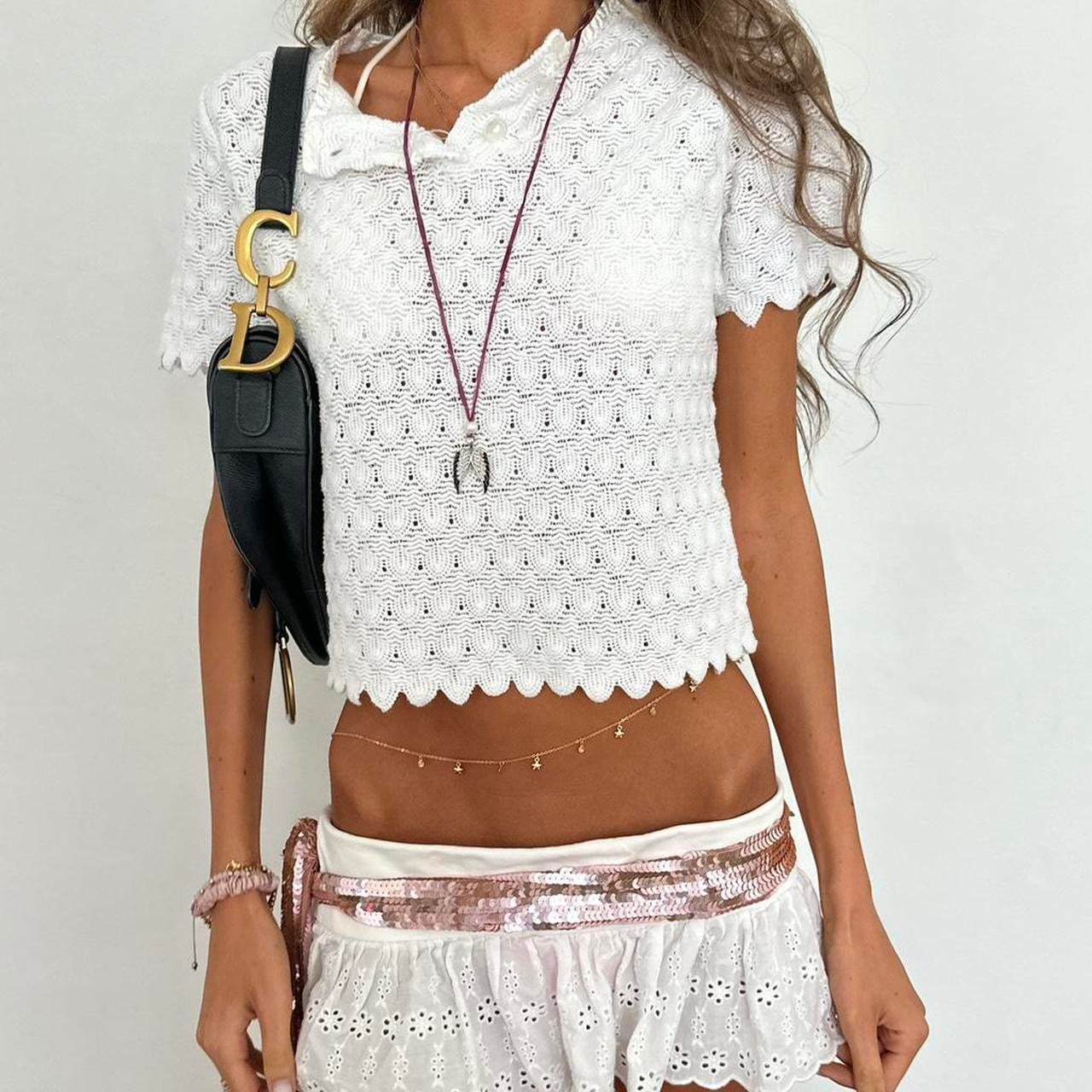 Vintage 00’s boho crochet baby tee