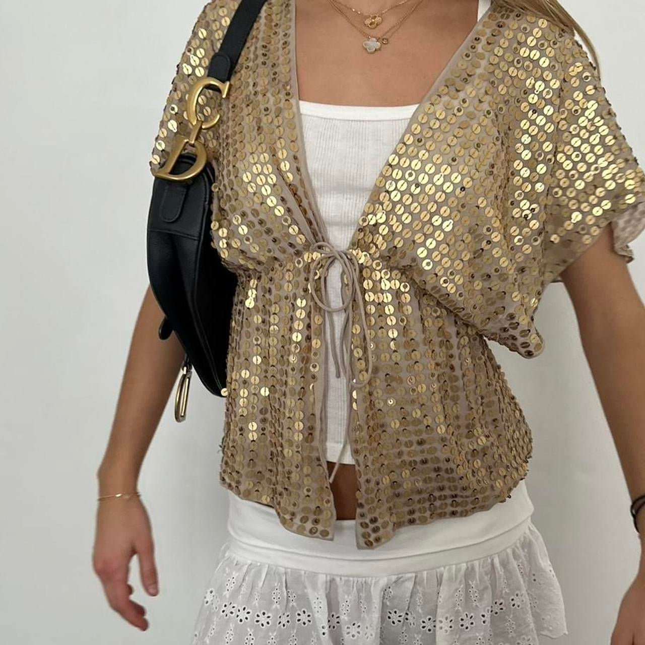 Vintage 90’s tie up gold short sleeve cardigan top