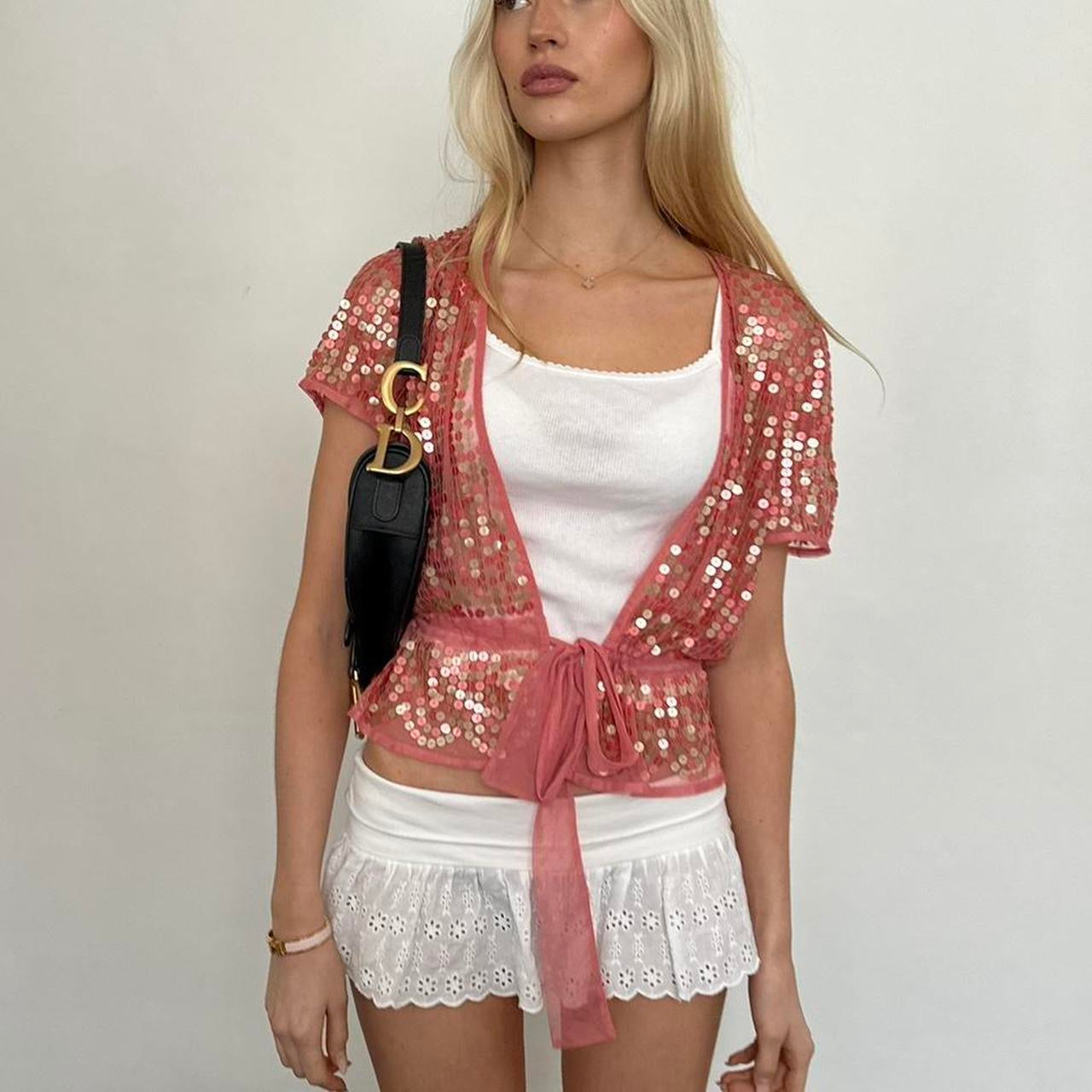 Vintage 90’s sequin mesh tie up cardigan top