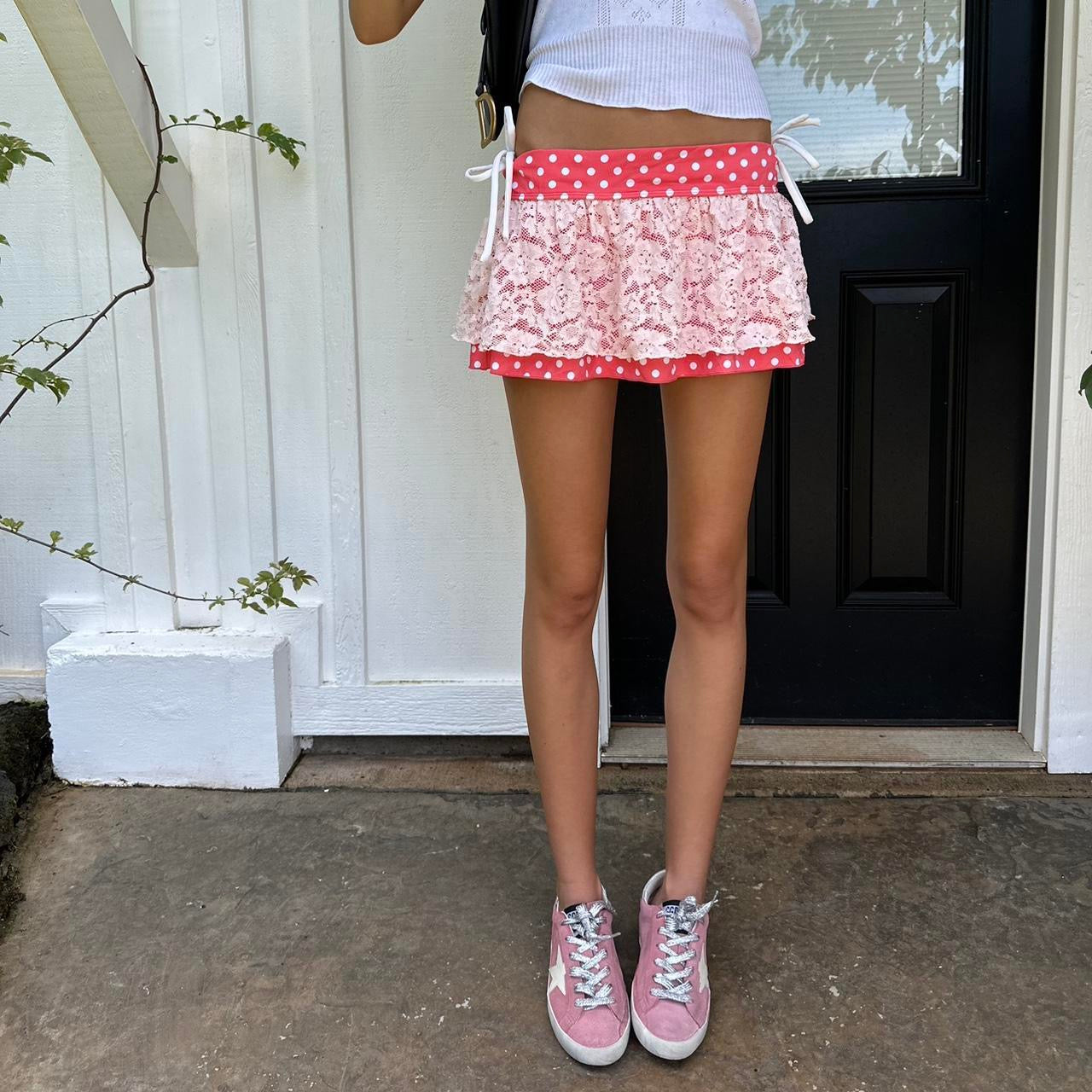 Vintage 90’s polka dots lace layered mini skirt