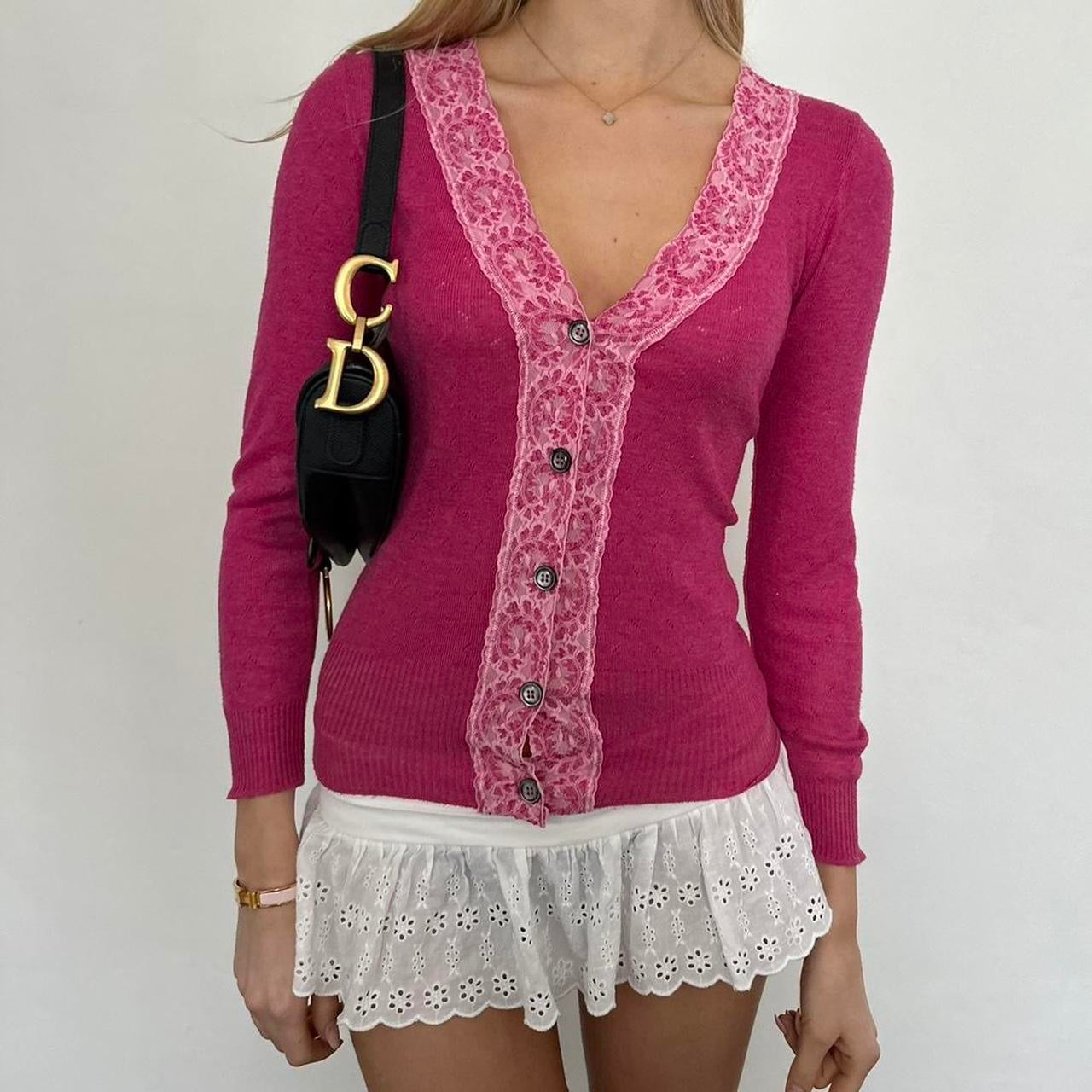 Vintage 90’s pink lace long sleeve cardigan top