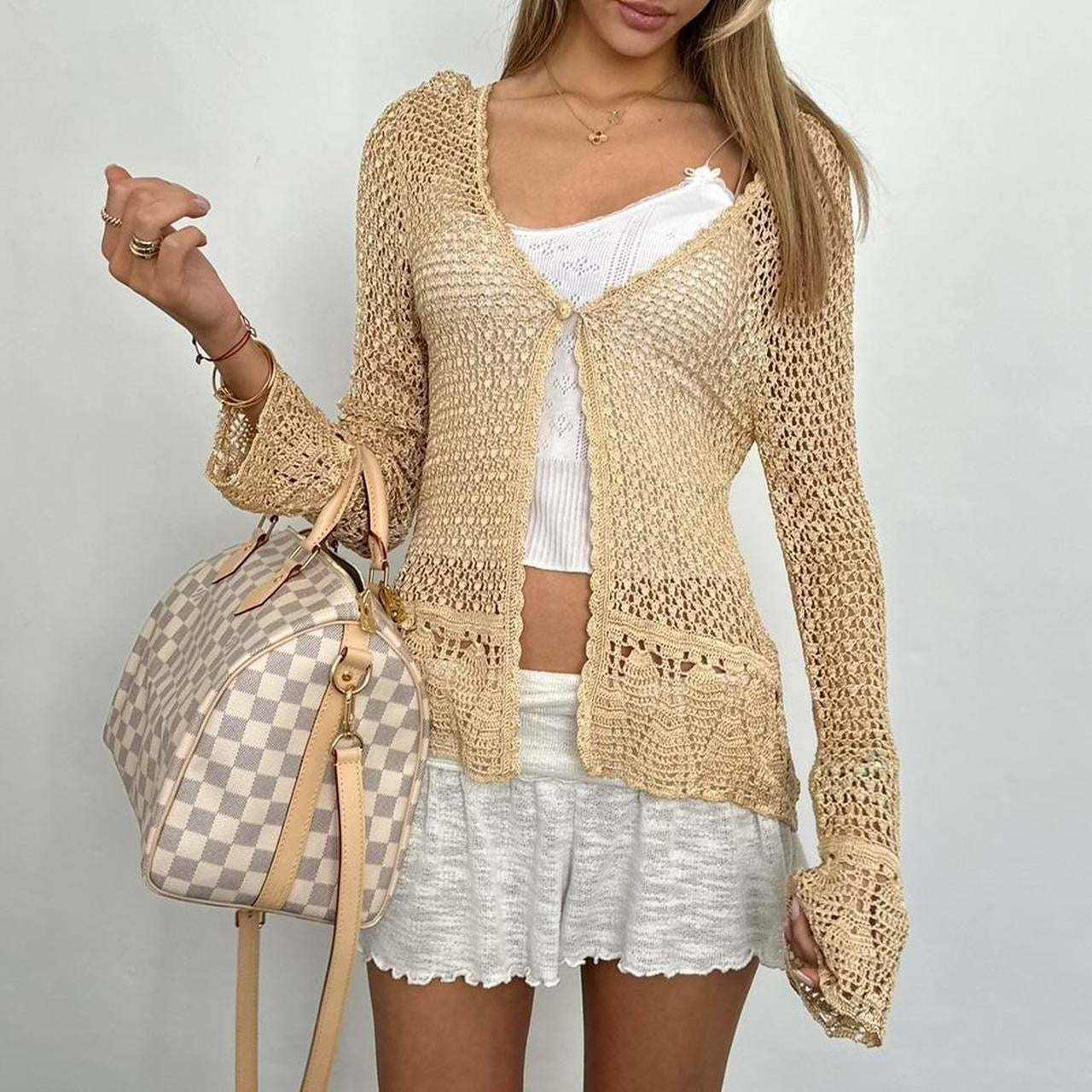 Vintage 90ās gold crochet tie up layering top