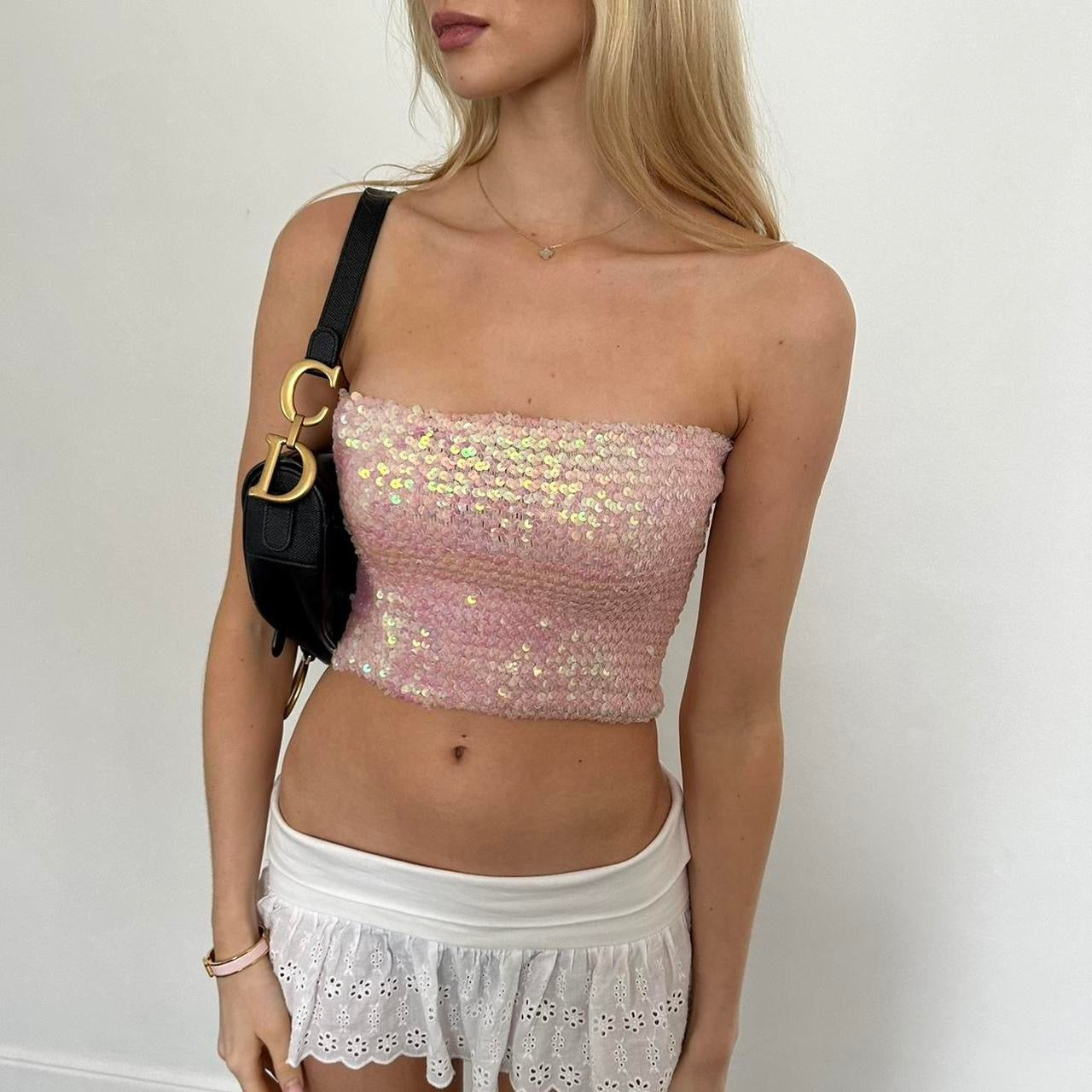 Vintage pink sequin strapless top