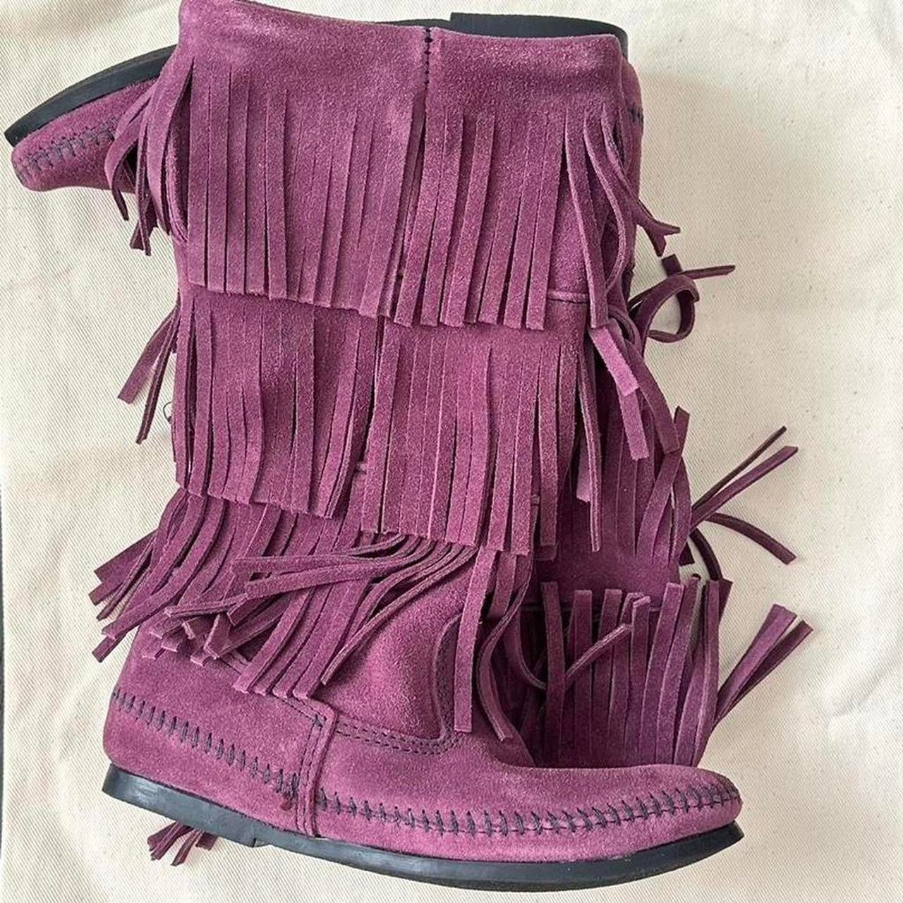 Vintage plum suede fringe leather boots