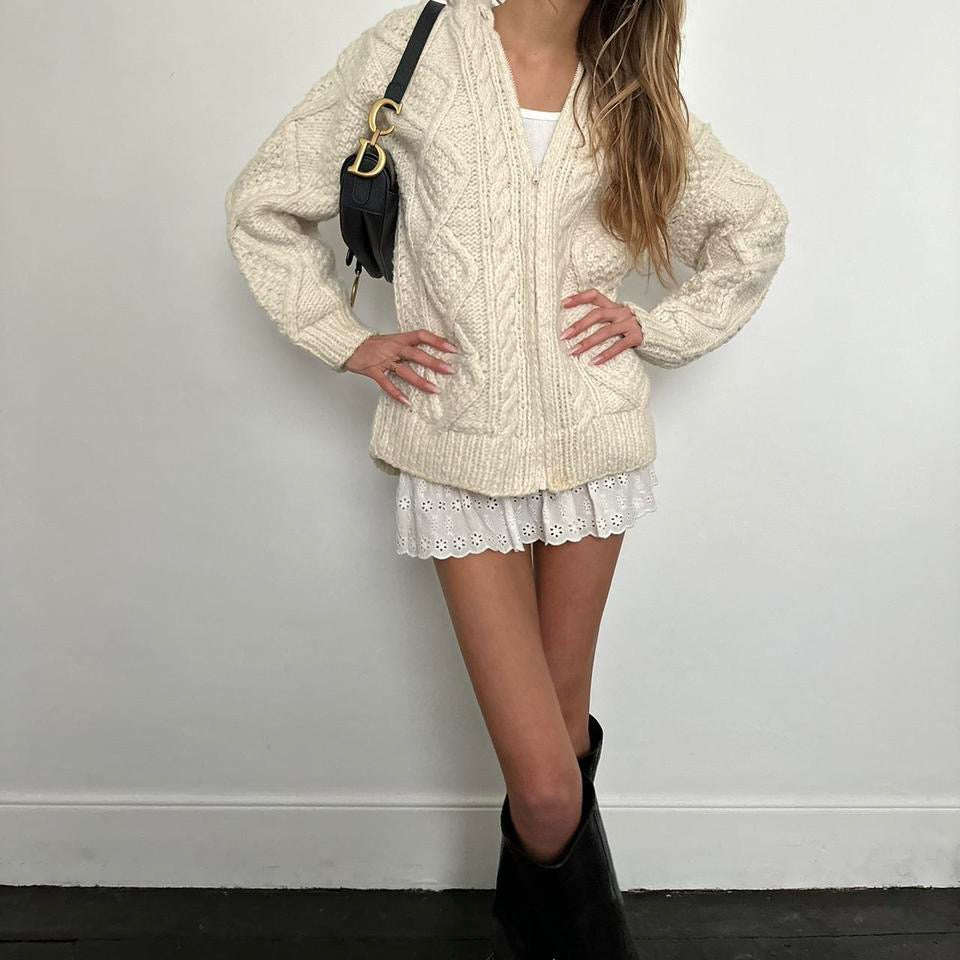 Vintage 90’s cream knit hooded jacket
