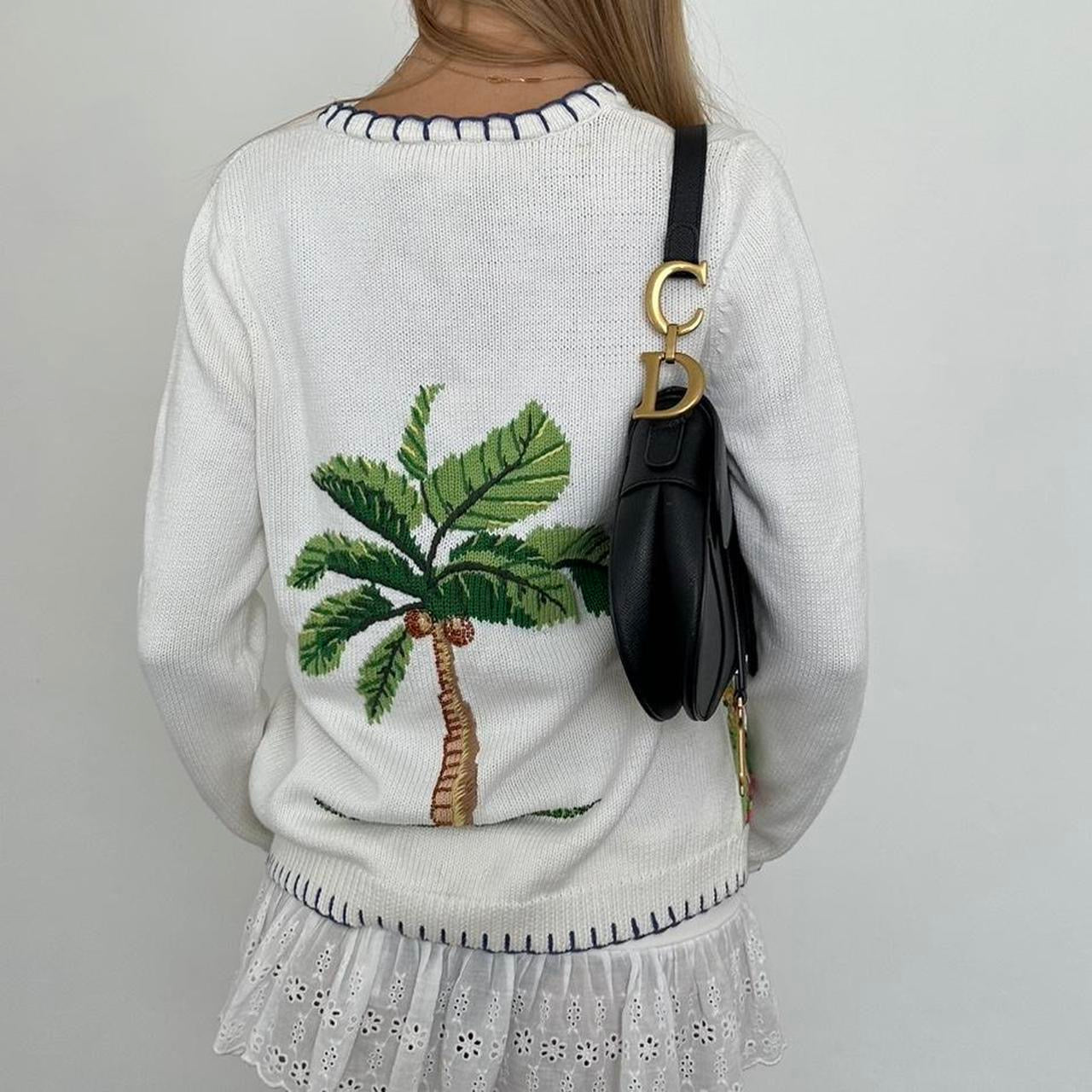 Vintage 90’s palm tree tropical white cardigan