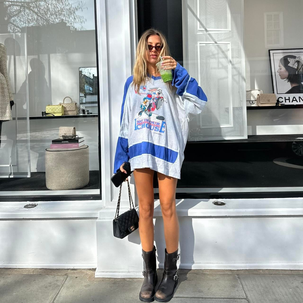 Vintage blue long sleeve jersey top