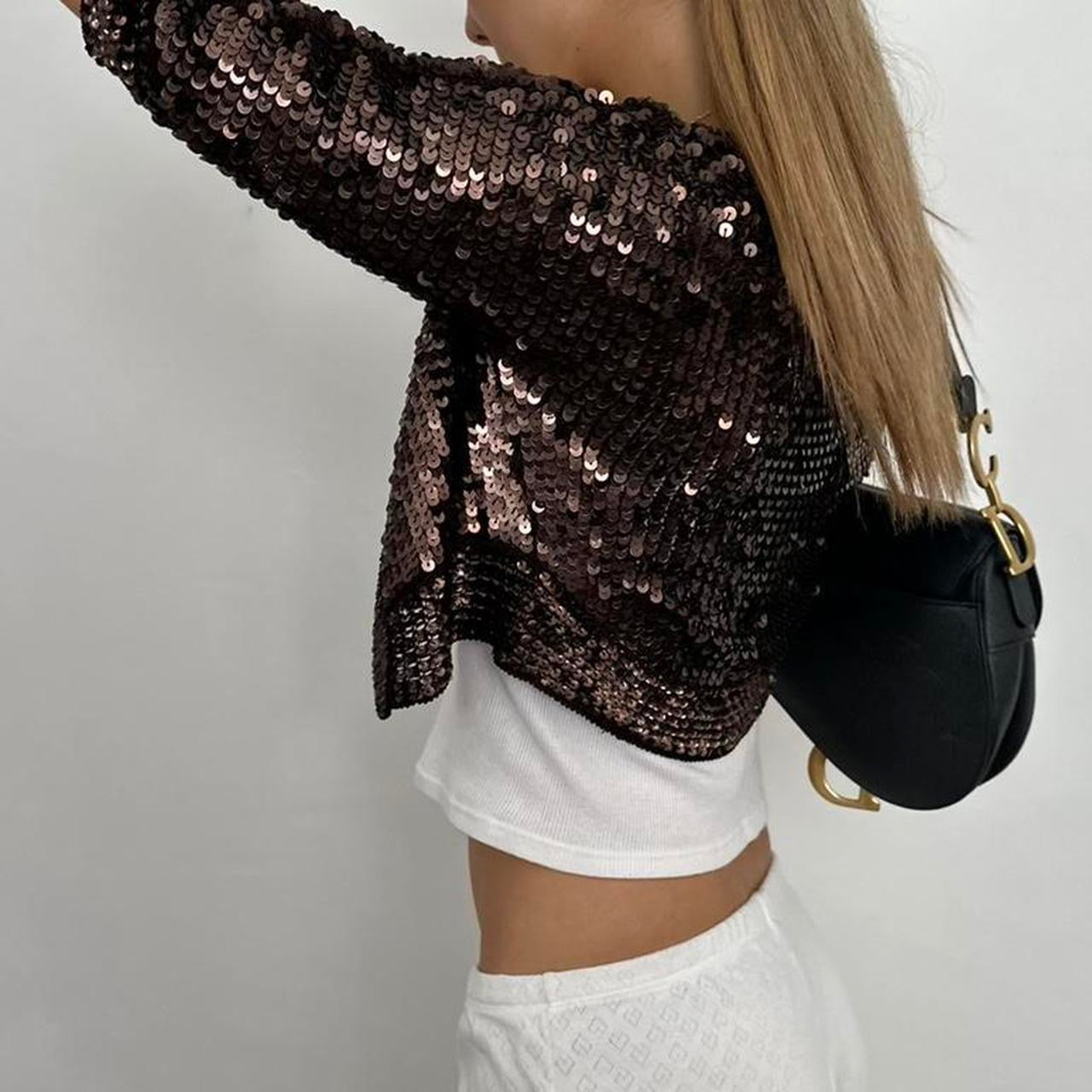 Vintage brown sequin cardigan top