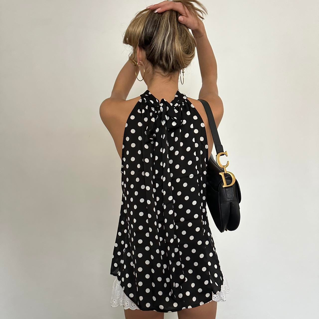 Vintage 90ās black and white polka dot top