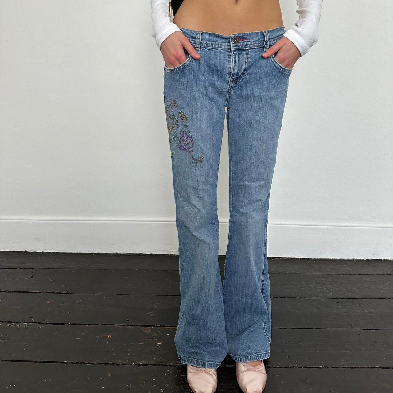 Vintage heart embroidered bootcut jeans