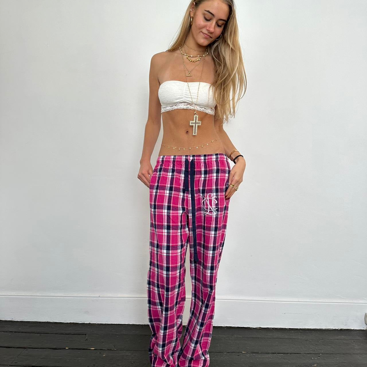 Vintage pink plaid pants πΈπ€