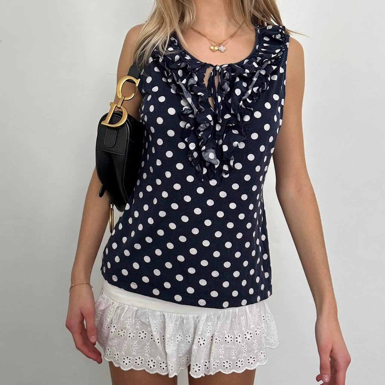 Vintage 2000s navy polka dot top