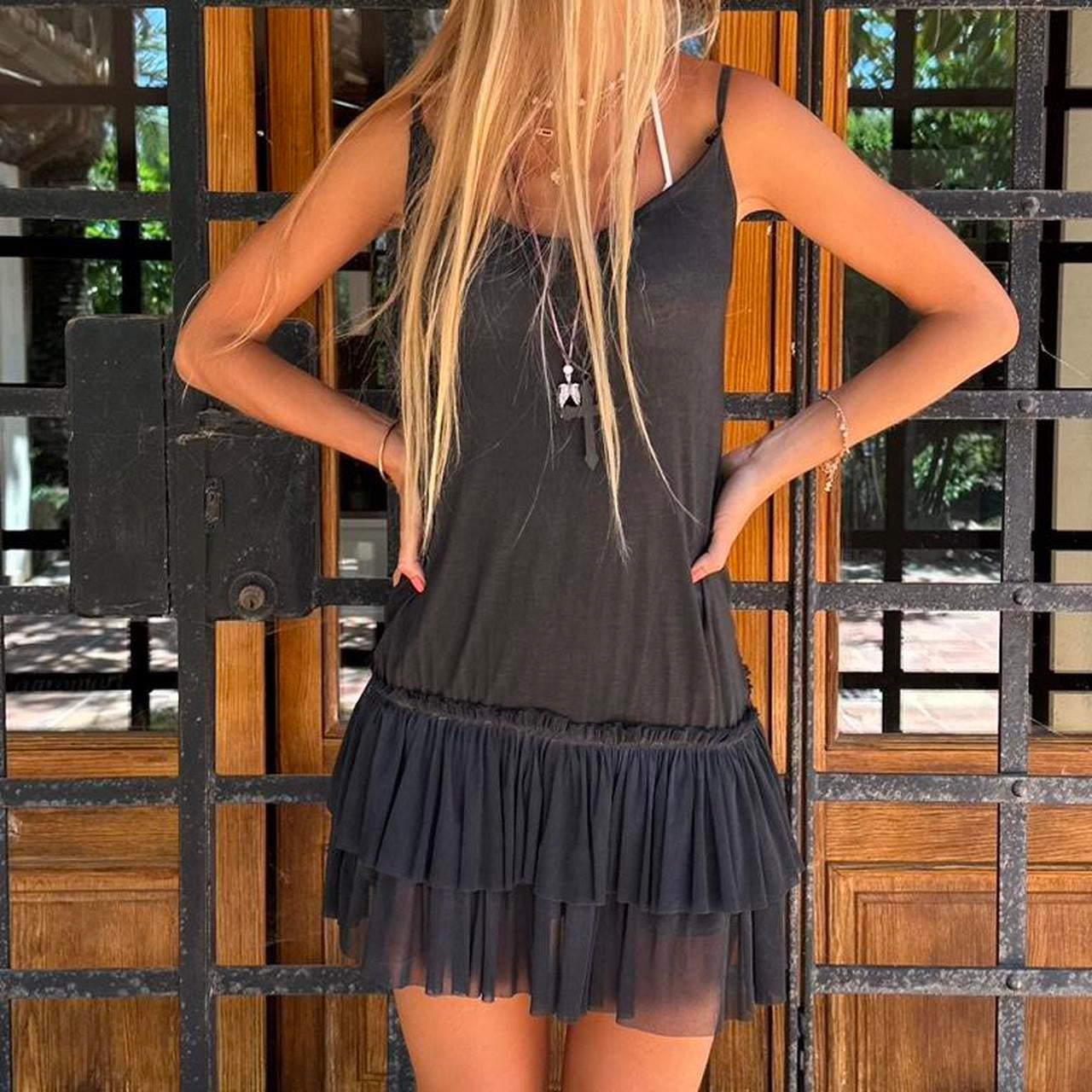 Vintage 90’s boho black ruffle mini dress