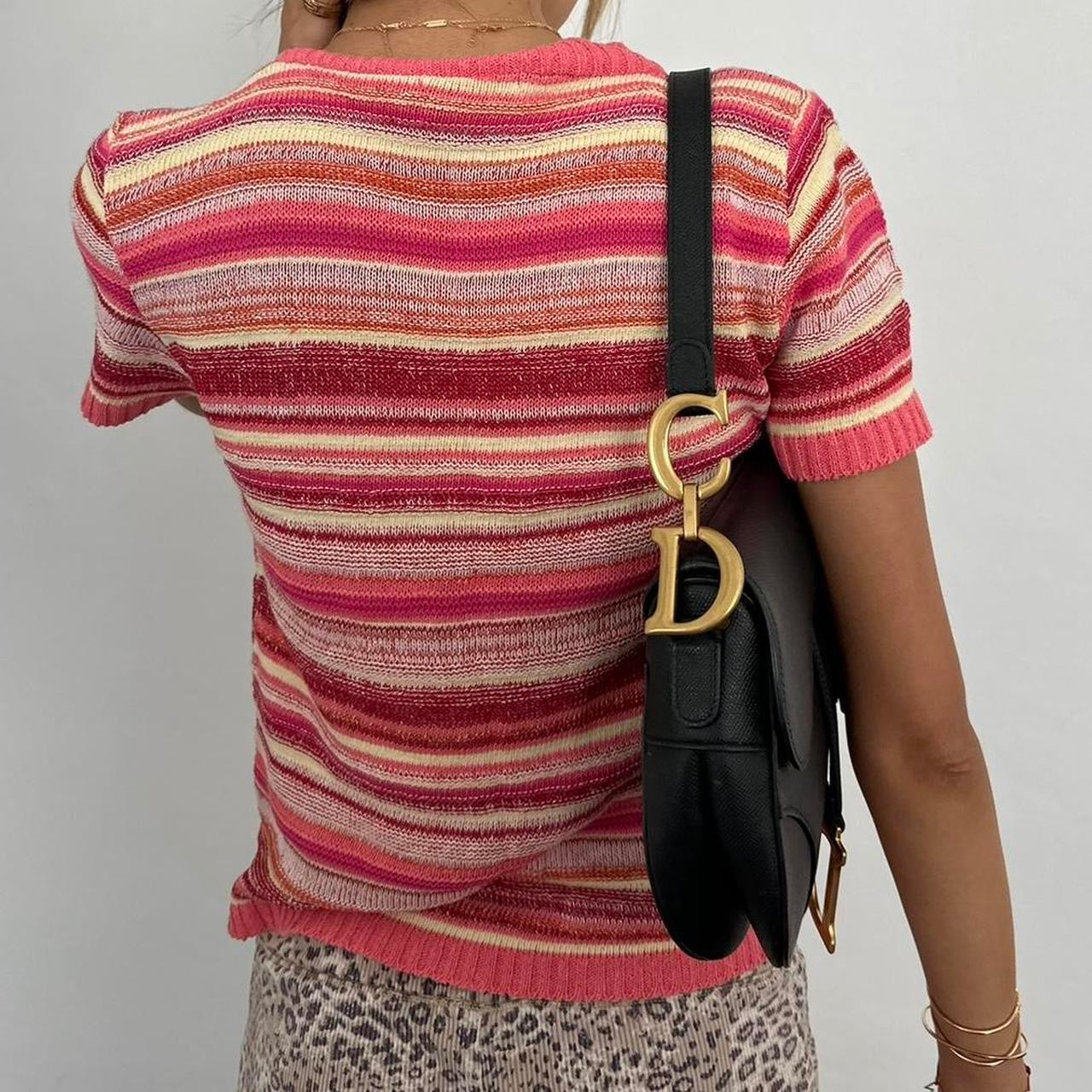 Vintage pink stripe short sleeve cardigan top