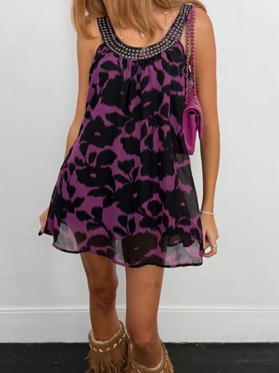 Vintage 00s purple and black black floaty mini dress