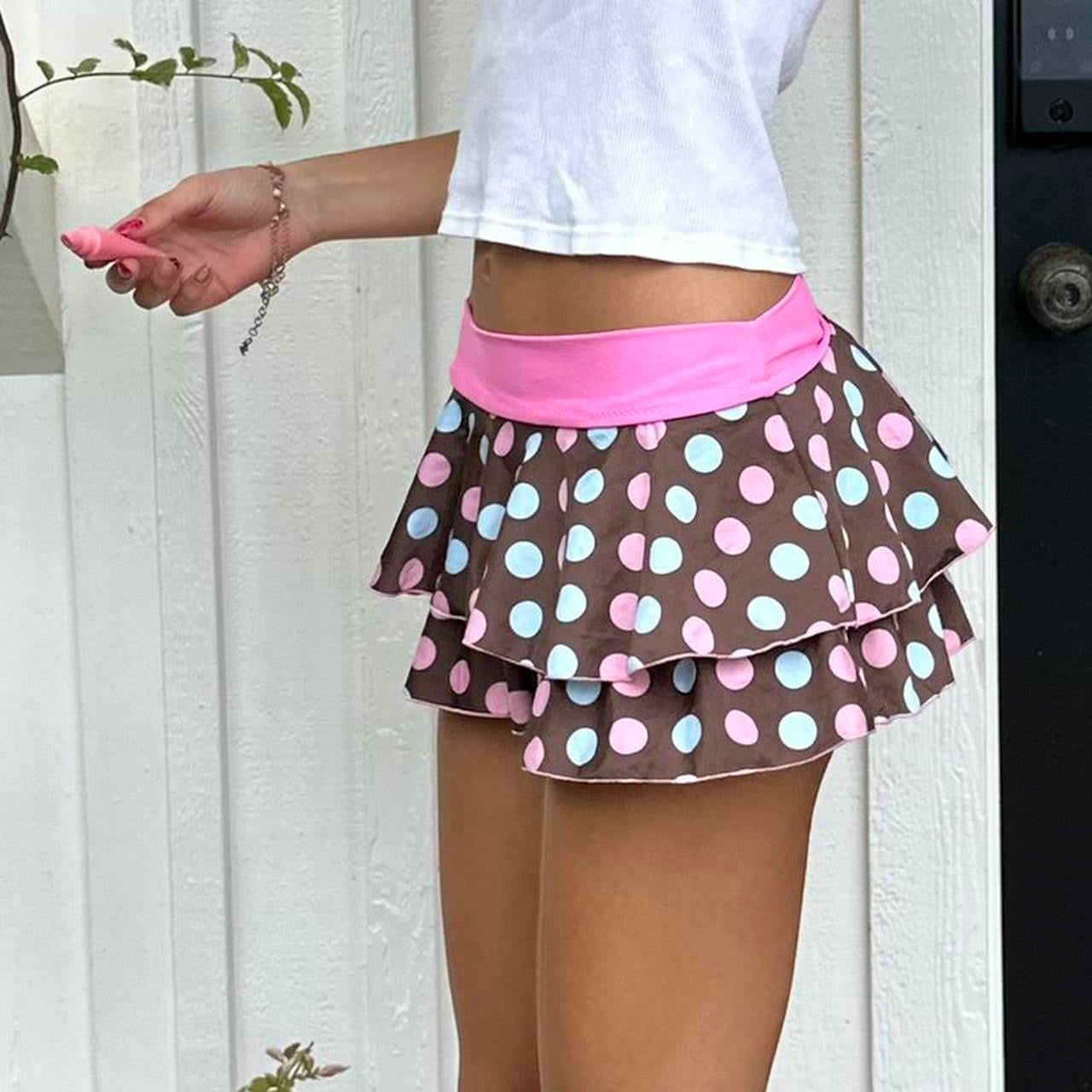 Vintage 90’s pink and brown polka dots mini skirt