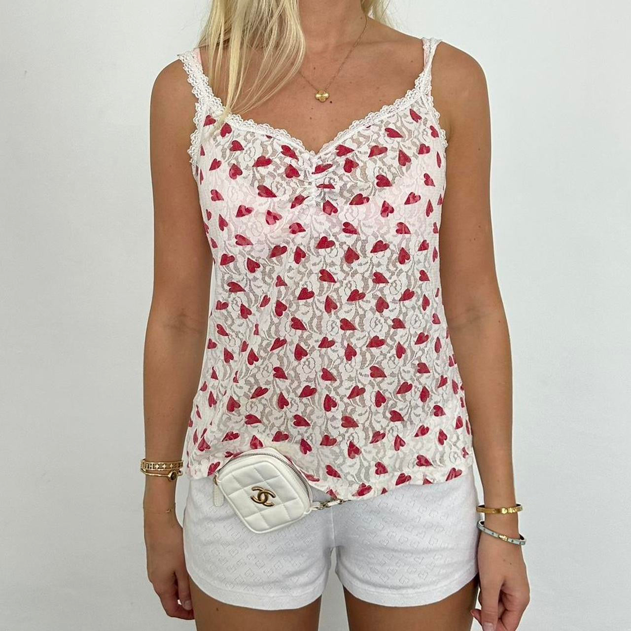 Vintage 90’s lace hearts red & white top