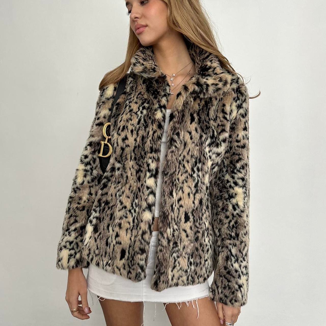 Vintage 2000’s brown & black faux fur jacket