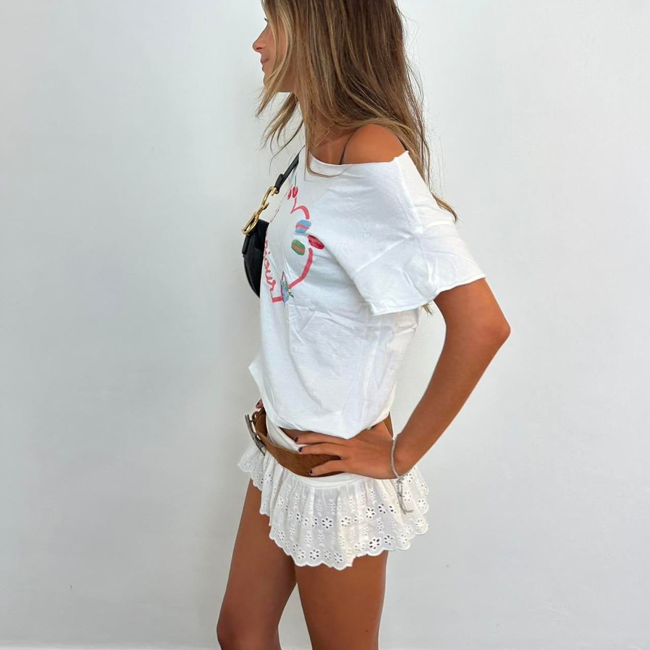 Vintage cherry Paris white baby tee π