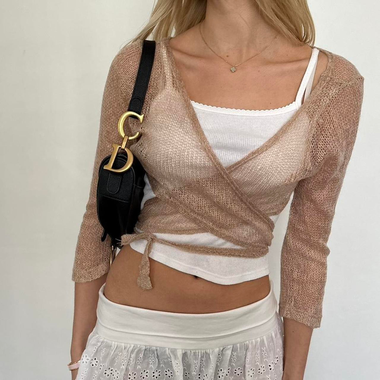 Vintage gold knit wrap cardigan top