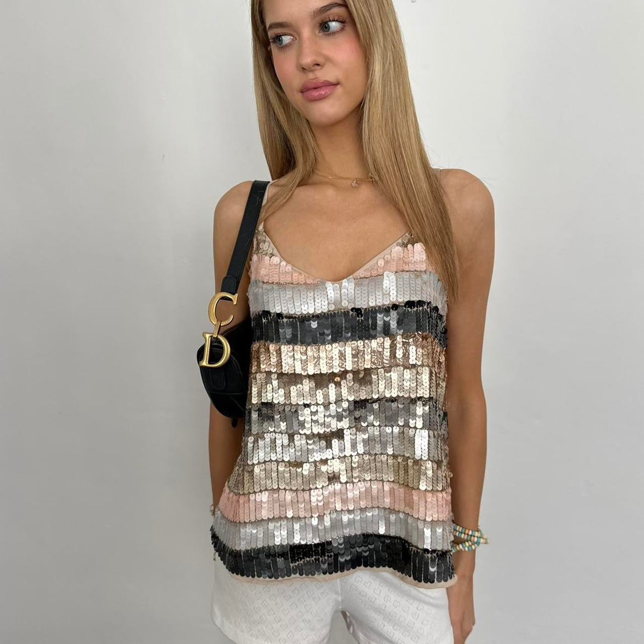 Vintage striped pastel sequin cami top