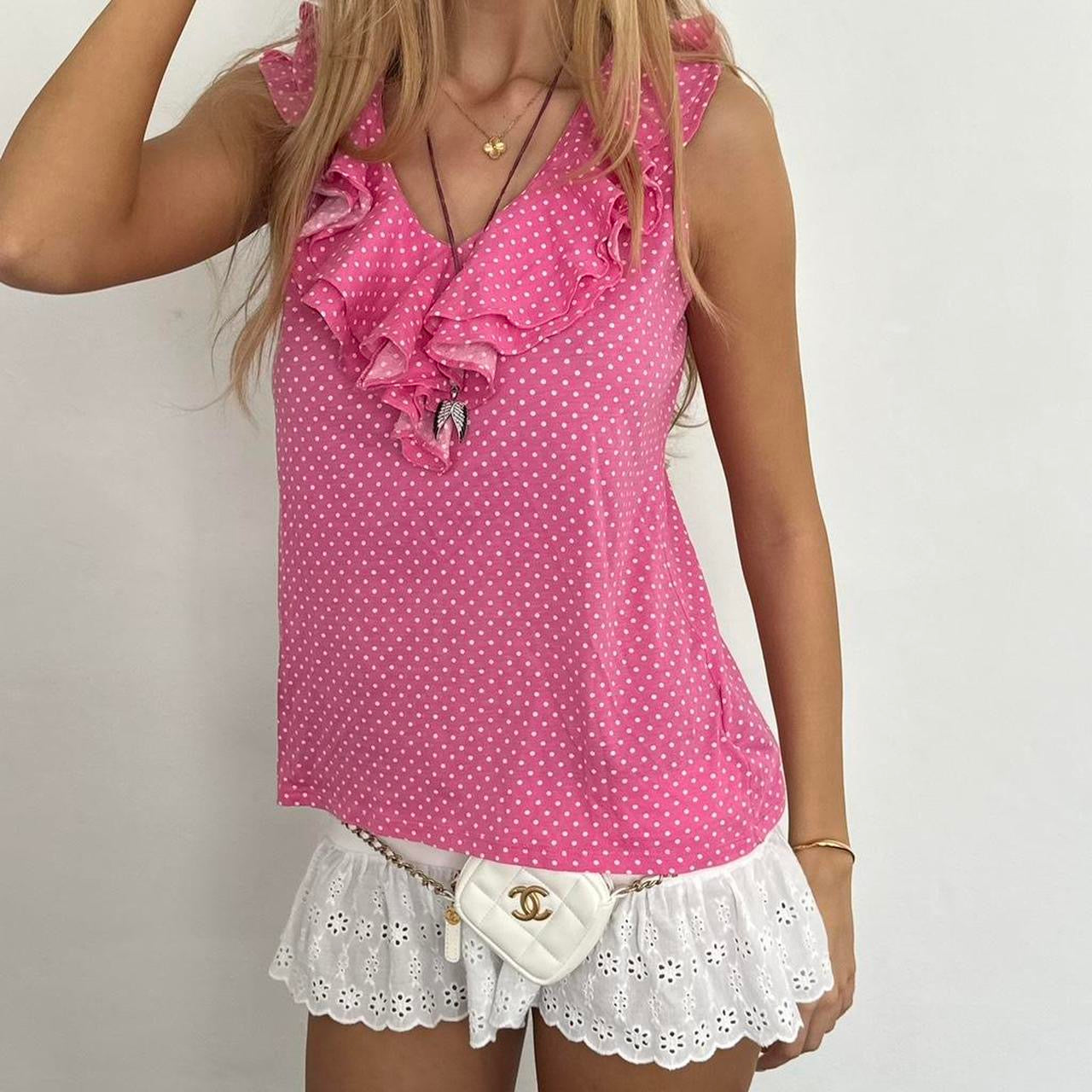 Vintage Ralph Lauren pink ruffle polka dot top