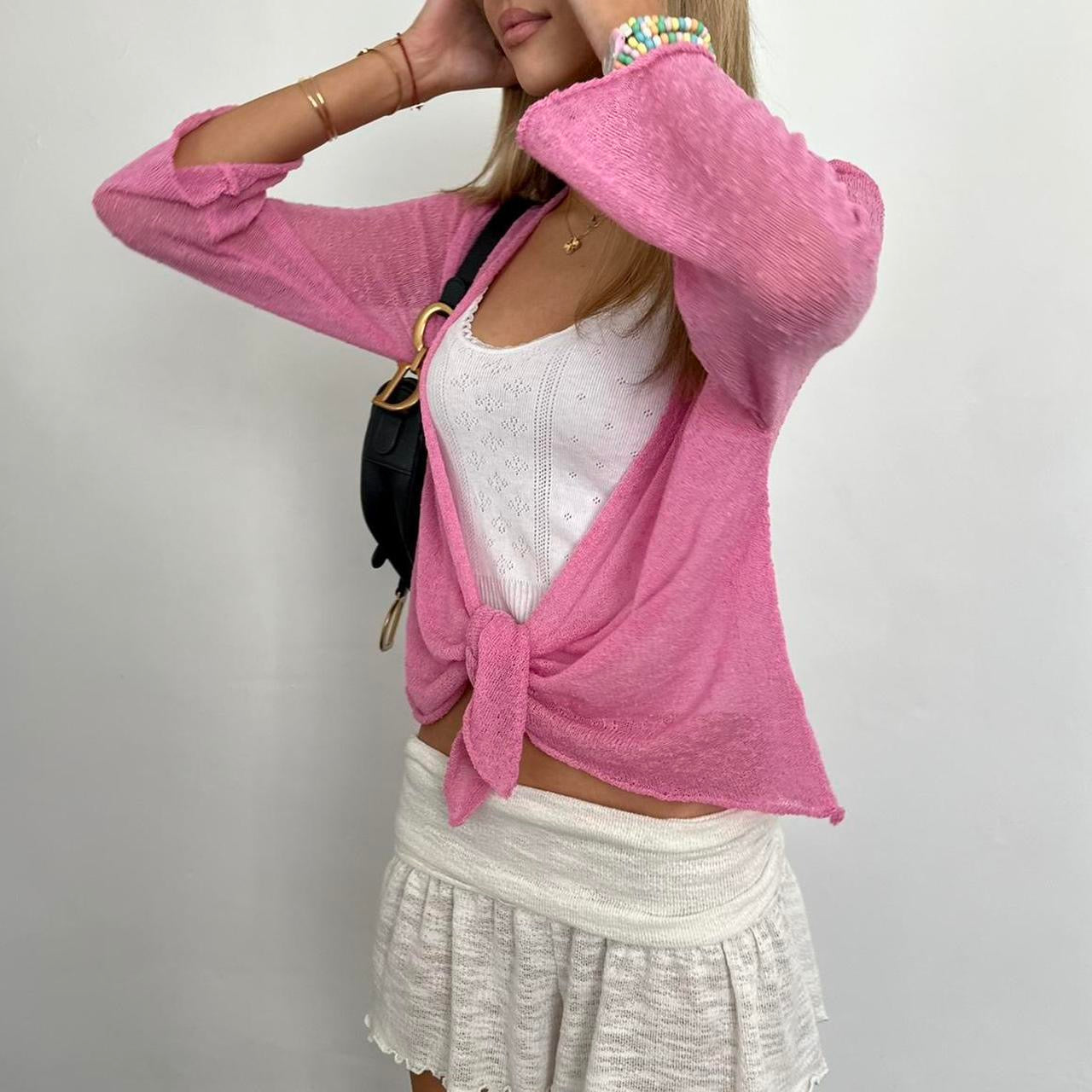 Vintage pink crochet layering wrap top