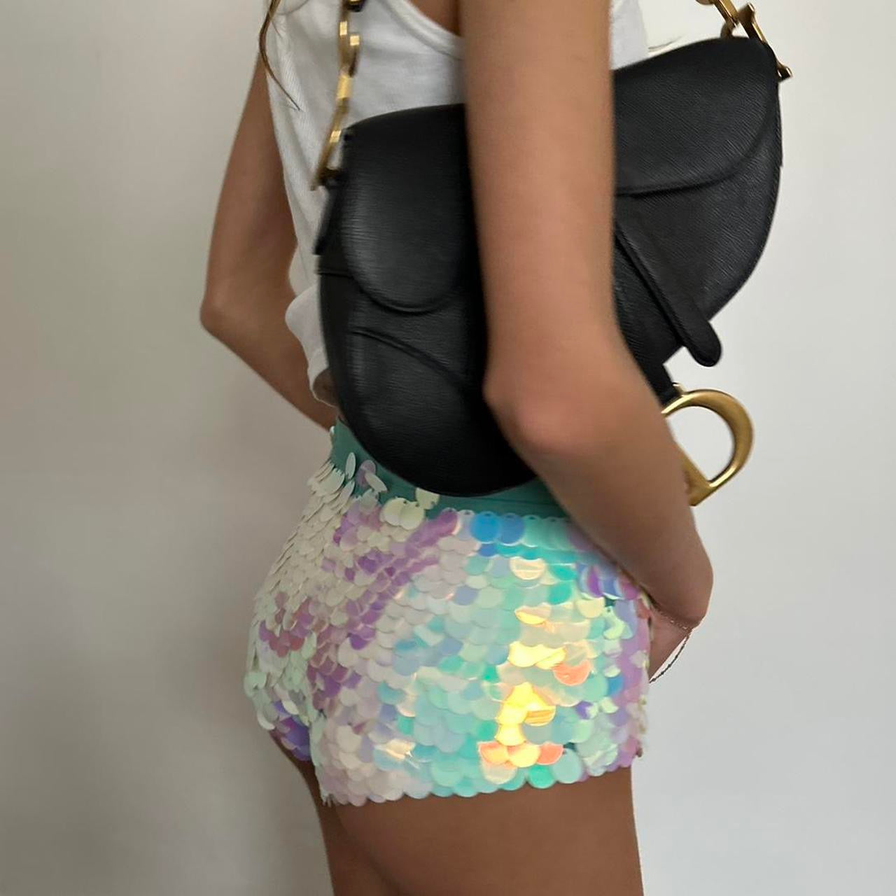 Vintage blue mermaid sequin shorts