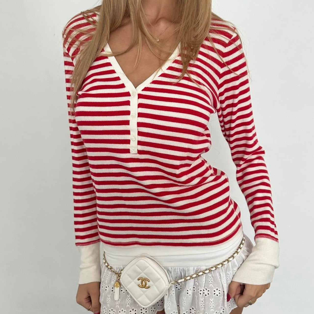 Vintage Victoria’s Secret red & white striped henley top