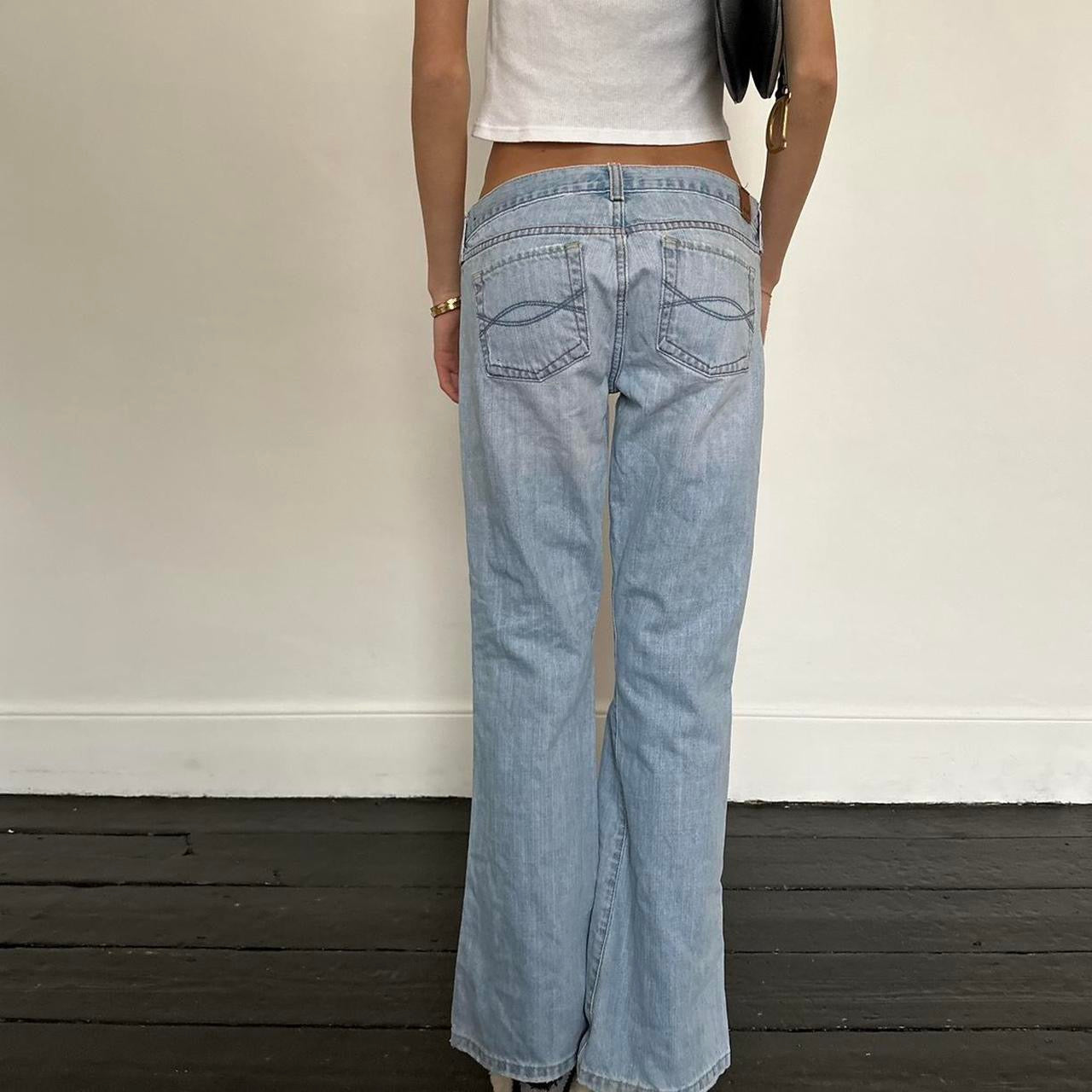 Vintage 2000’s Abercrombie and Fitch blue distressed bootcut jeans
