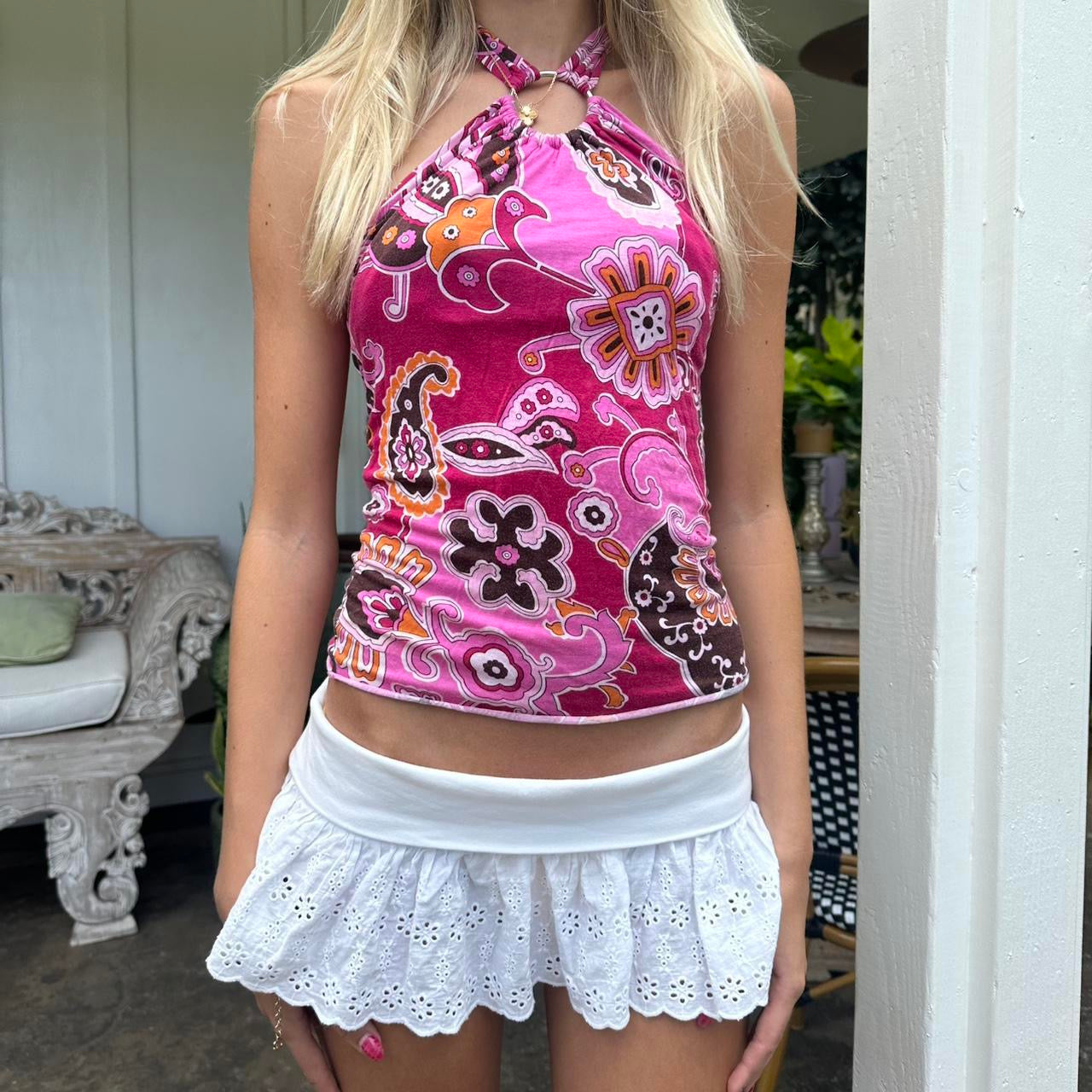 Vintage 2000’s pink paisley halter neck top