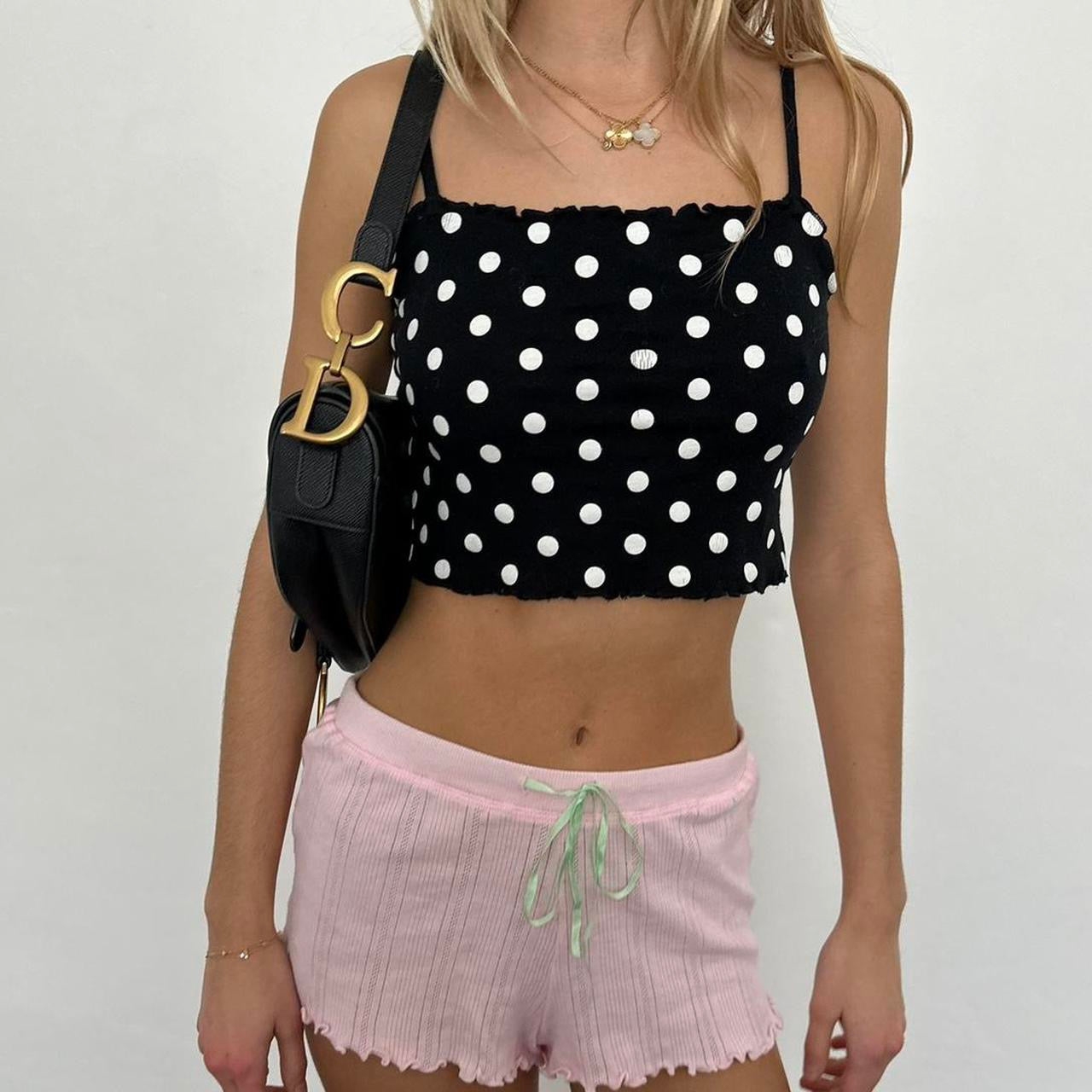 Vintage polka dot black cami top