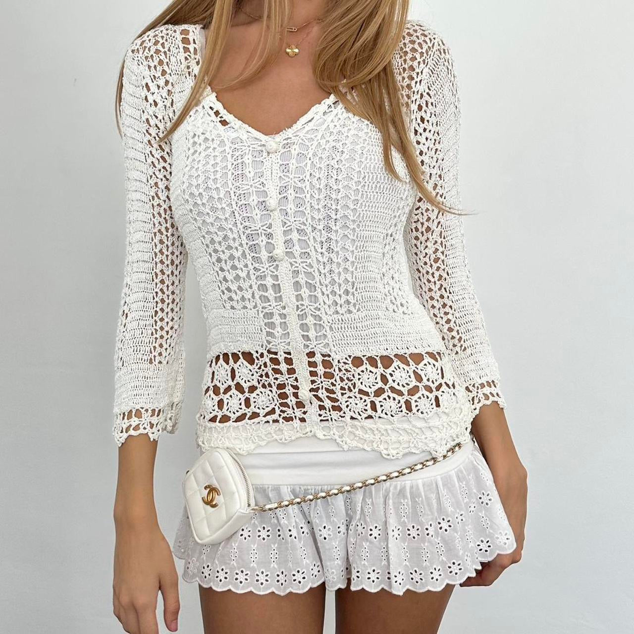 Vintage white crochet delicate layering top