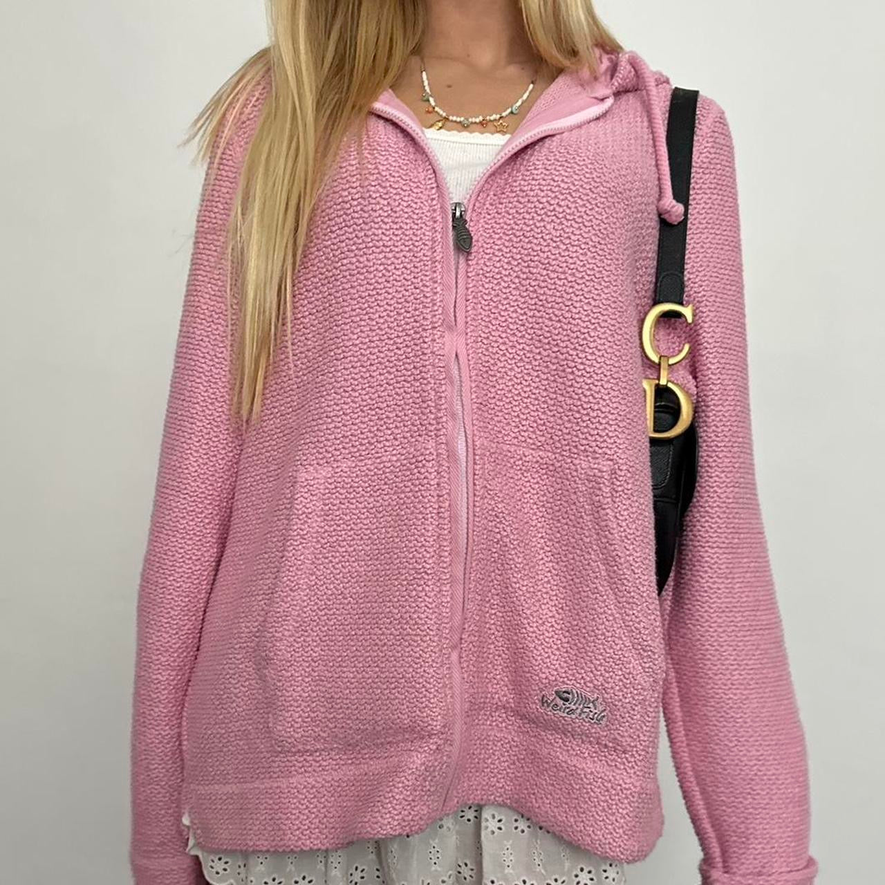 Vintage pink knit zip up hoodie