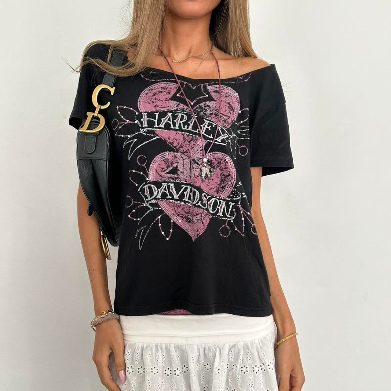 Vintage 2000s Harley Davidson off the shoulder tee