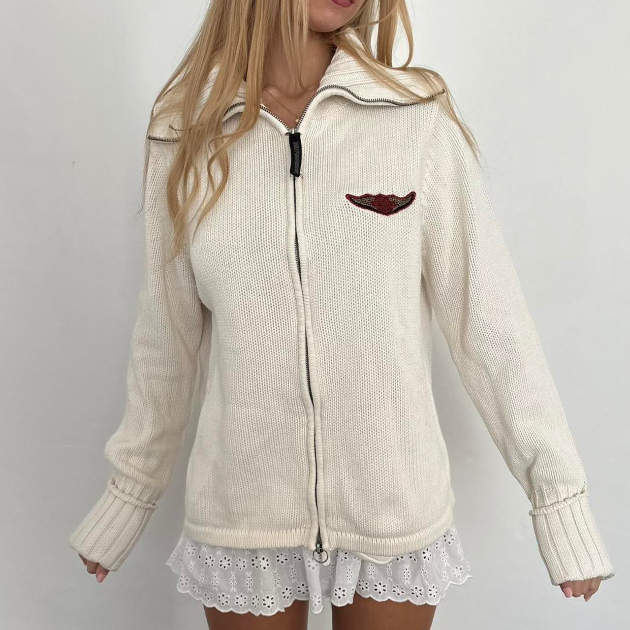 Vintage 90ās Harley Davidson white graphic zip up knit