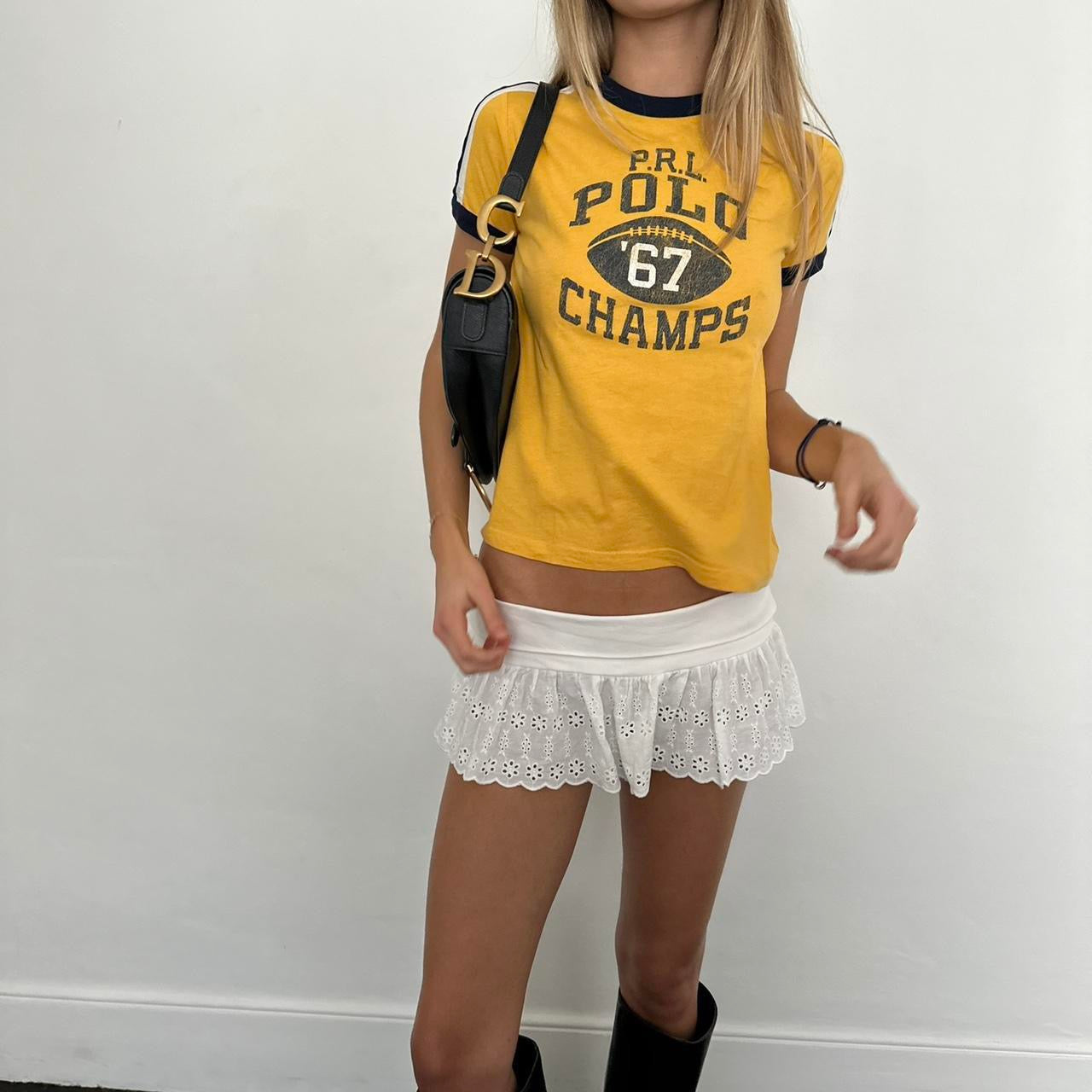 Vintage 90’s Ralph Lauren varsity yellow baby tee