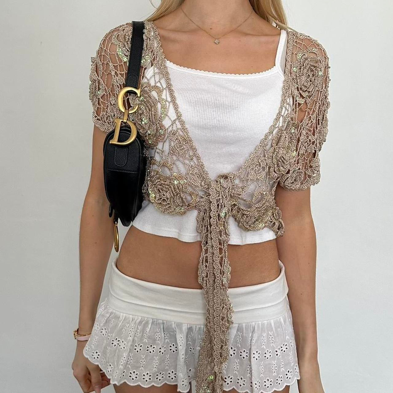 Vintage 90’s sequin crochet tie up cardigan top