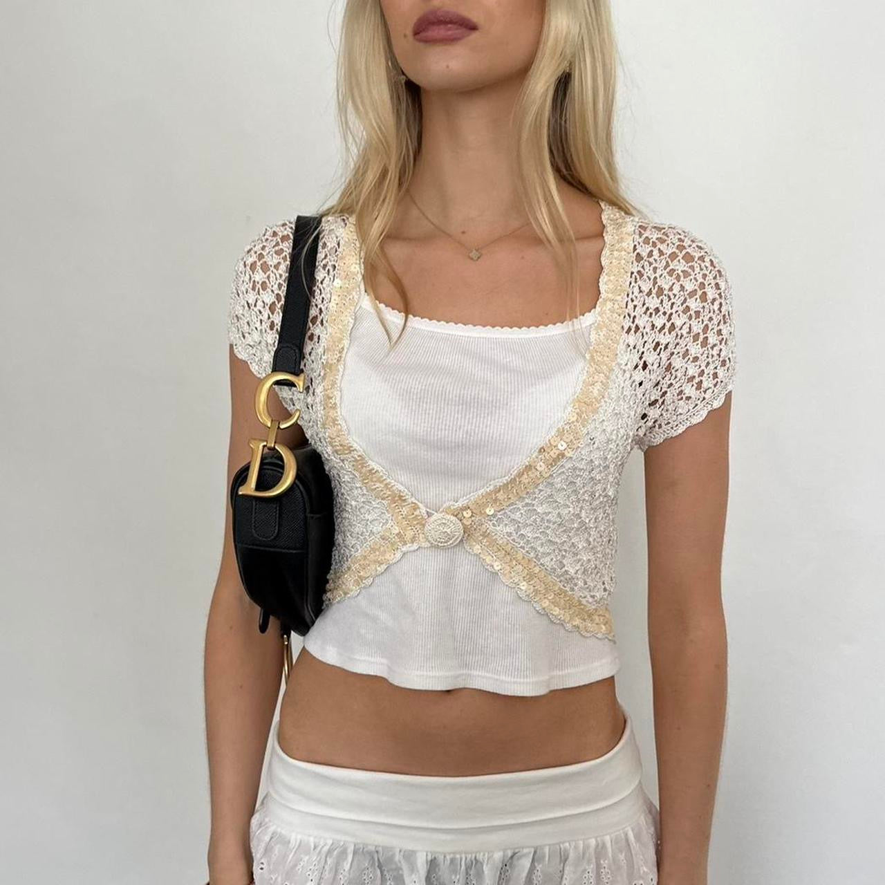 Vintage 90’s sequin open crochet cardigan top