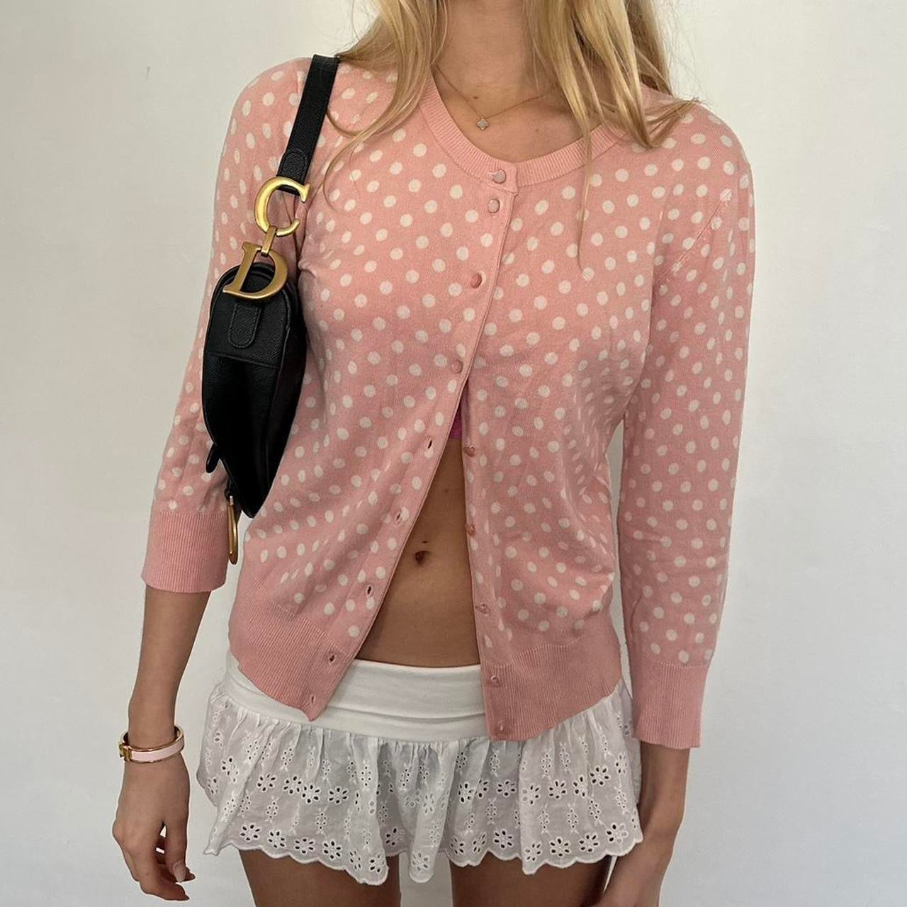 Vintage pink polka dot cardigan top