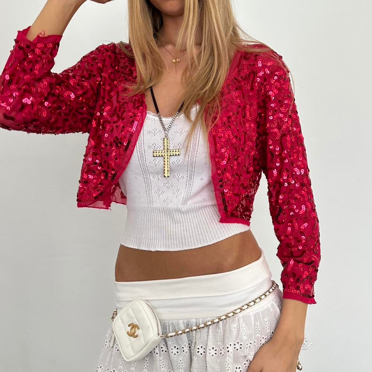Vintage hot pink sequin delicate layering top
